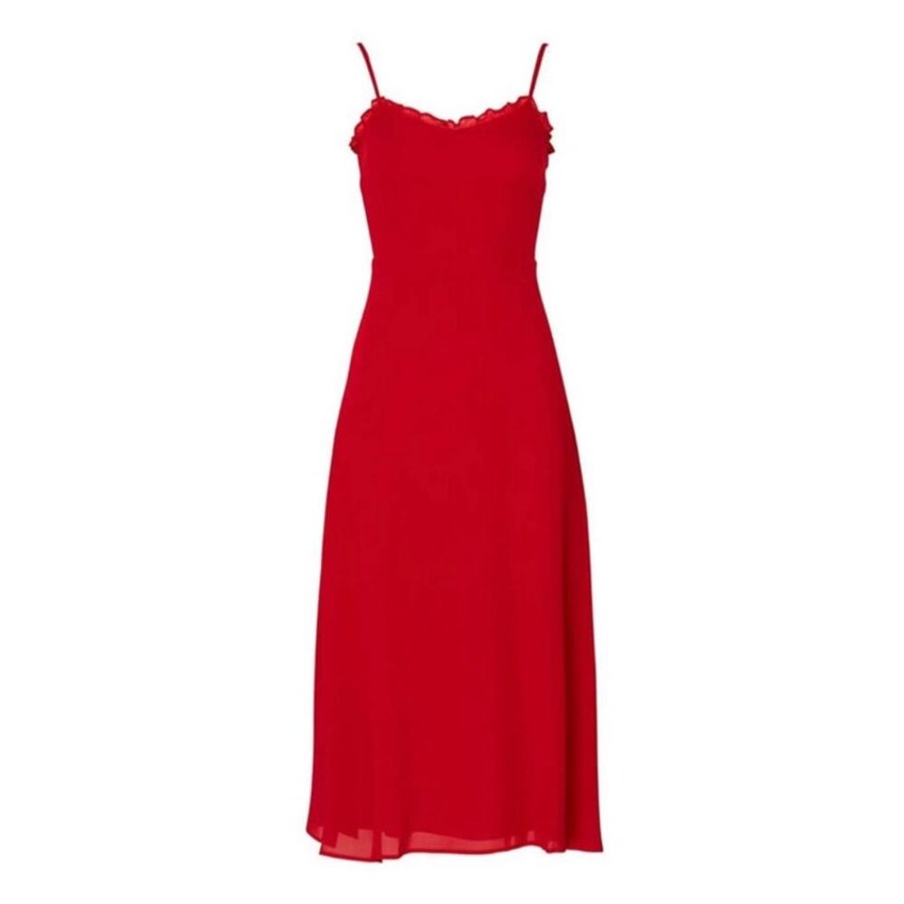 Reformation Cassandra Cherry Red‎ Midi Ruffle Dress Size 8 - Picture 6 of 13
